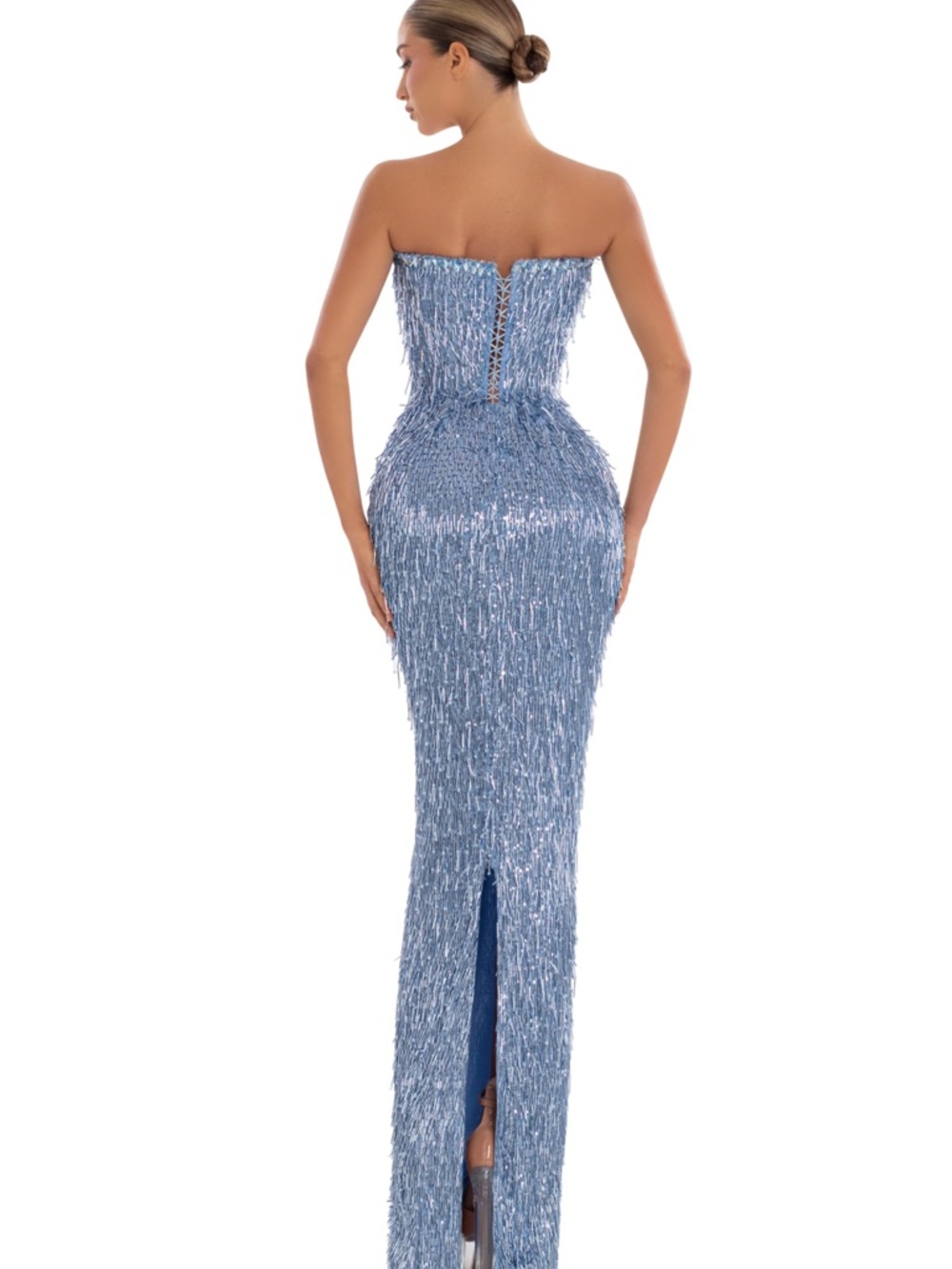 Albina Dyla Sapphire Gleam Strapless Sequin Column Dress - Picture 3 of 12